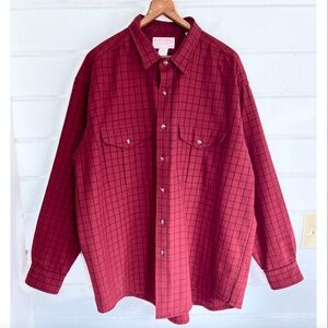 Vintage FILSON Wool Shirt Made in U.S.A. - Dark Red Windowpane Check - XXL